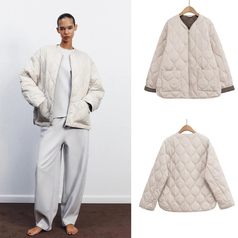 

Простая повседневная хлопковая куртка Long Sve, женская осенне-зимняя верхняя одежда с теплым топом, круглый топ на молнии, прямой крой