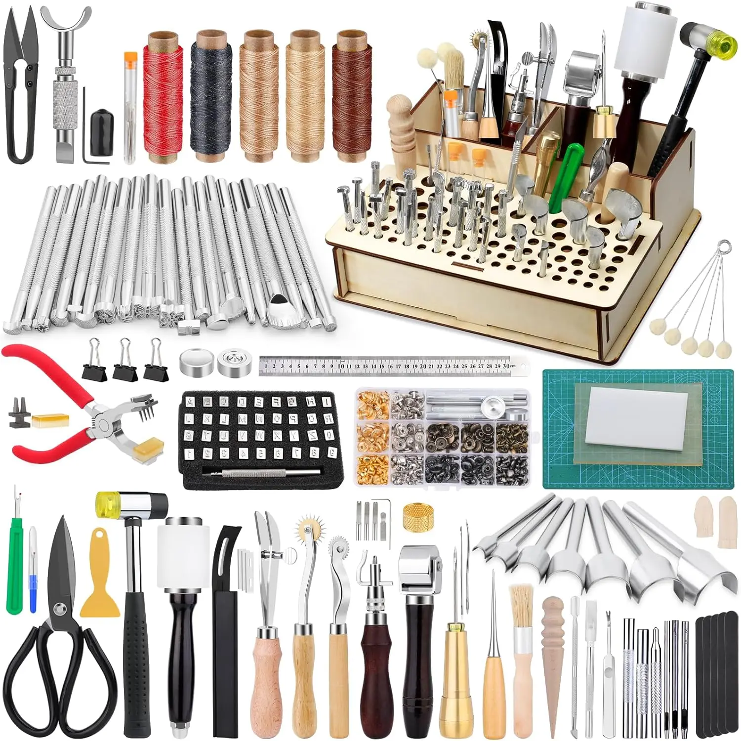 

447-Piece Leather Crafting Kit with Tools, Holder, Stamps & Rivets for DIY Projects