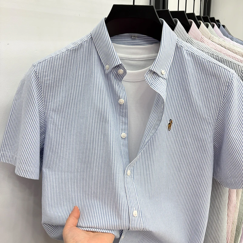 100% pure cotton short sleeve shirt fashion striped design men's T-shirt high-end brand Paul Pony embroidery Korean casual top