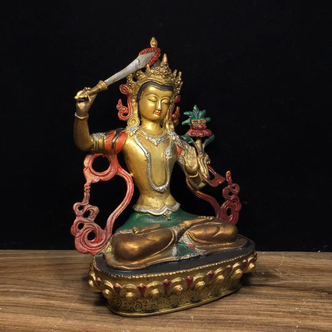 Solid Copper Painted Manjushri Statue