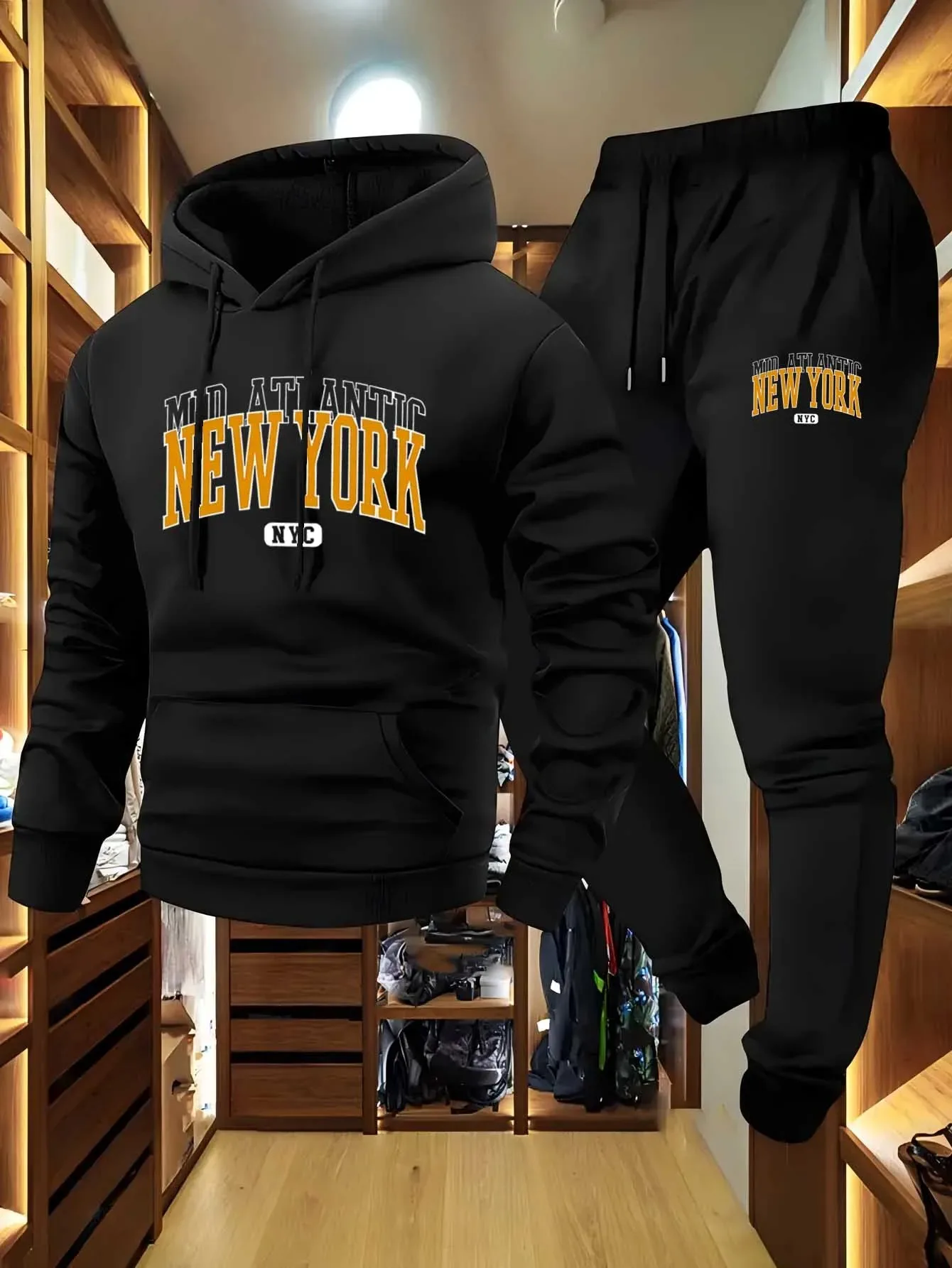 

Мужские осенне-зимние повседневные спортивные костюмы с капюшоном и геометрическим узором — комплекты из трикотажной ткани с ресницами, толстовка с капюшоном и брюки на шнурке