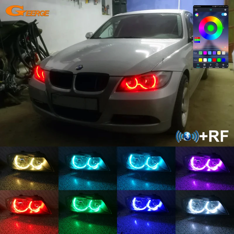 

For BMW 3 Series E90 E91 330i 325i 335i 2005-2008 RF Remote BT App Ultra Bright Multi Color RGB Led Angel Eyes Kit Halo Rings