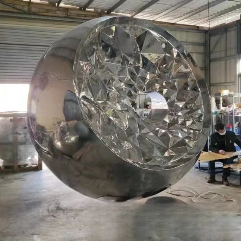 Large outdoor stainless steel ball sculpture ornament, hotel lobby sales office, landscape decorative artwork sculpture