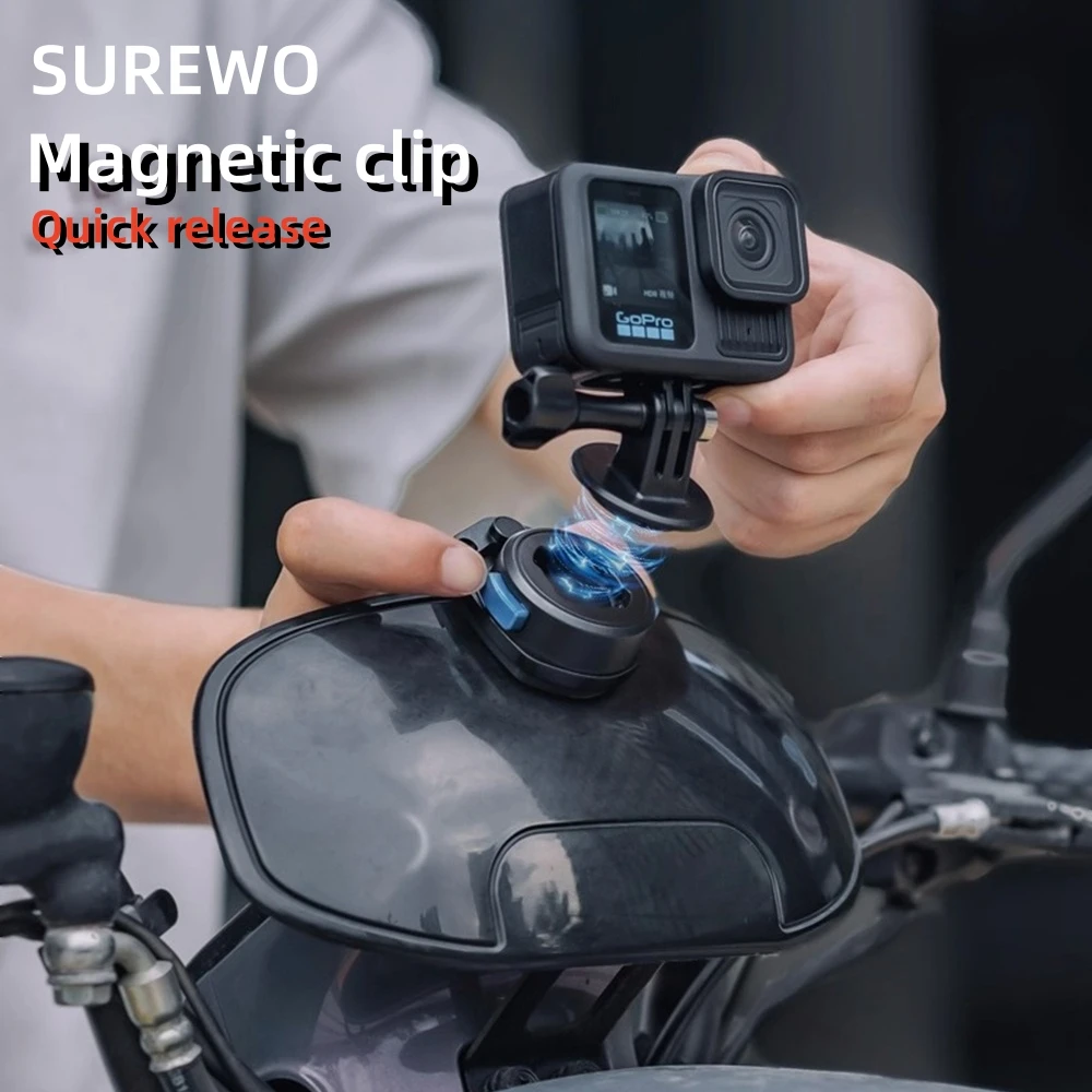 Caméra d'action magnétique à dégagement rapide, support de pince de pare-brise de moto pour Gopro 13 12 Insta360 DJI, accessoires de prise de vue Vlog