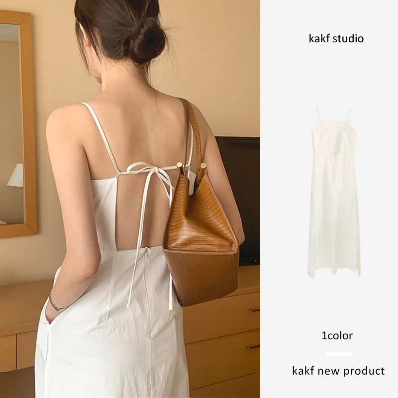 

Korean Sle Ins Strapl Dr Women's Unique Design Bal Belted High Waist Slimming Split Long Skirt Summer Commute