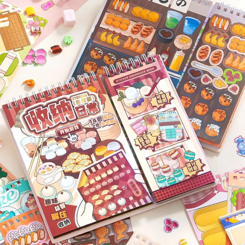 Cartoon Miniature Landscape Sticker Book Decompression Coil Binding 3D Daily Storage Sticker Collection DIY Cabin Scene Sticker