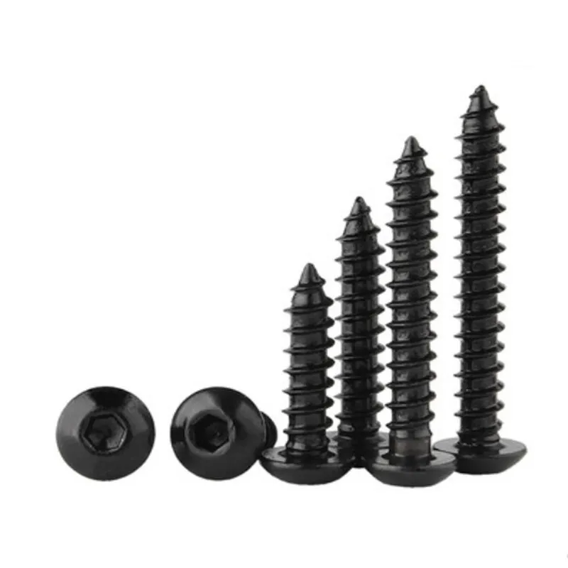 10-100pc M2 M2.3 M2.6 M3 M3.5 M4 M5 M6 Black Hex Socket Button Head Self Tapping Screws 8.8 Steel Round Head Allen Tapping Screw
