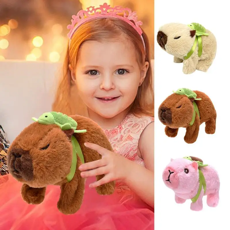 Capivara animais de pelúcia bonito animal elétrico capivara brinquedo com tartaruga mochila capivara plushies brinquedo elétrico engraçado por 3 anos