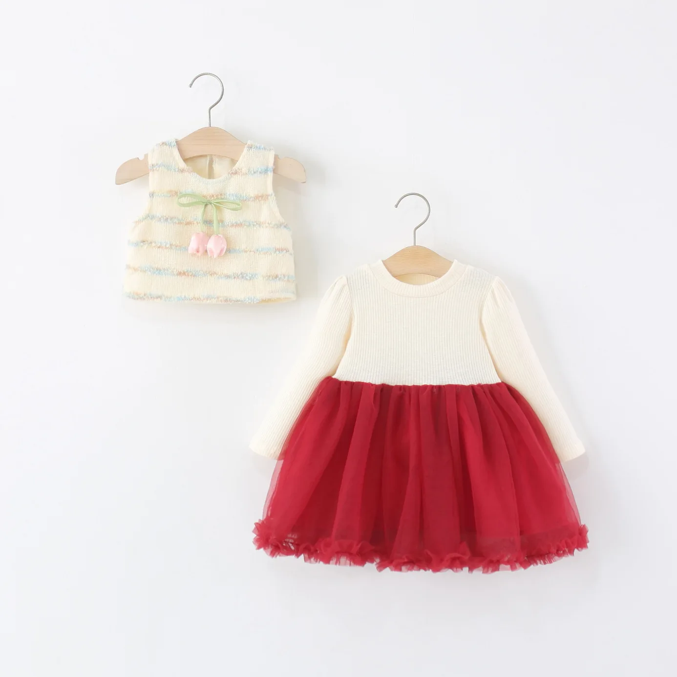 

Новинка 2025 года: жилет-тюльпан и платье с длинными рукавами, комплект из двух предметов для одежды для девочек