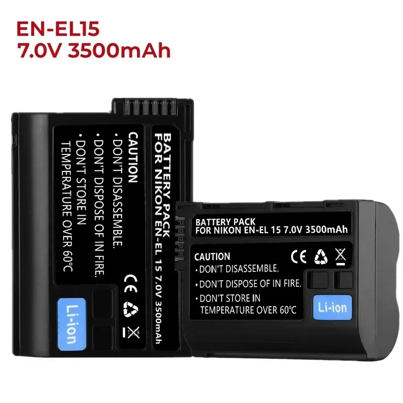 

Lot de 1 à 5 Batteries EN-EL15 7.0V 3500mAh pour appareils photo reflex numériques Nikon D850,D7500,1 V1,D500,D600,D610,D750,D80