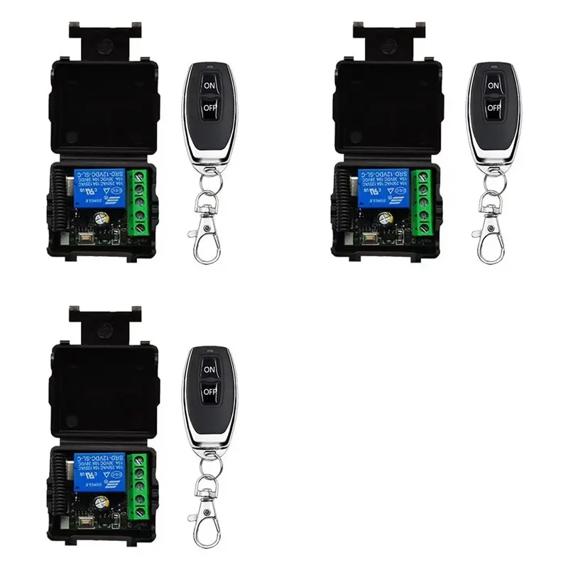FULL-3X 433Mhz Wireless Remote Control Switch RF Relay 12V Remote Control Switch For Garage Door Motor Water Pump Control