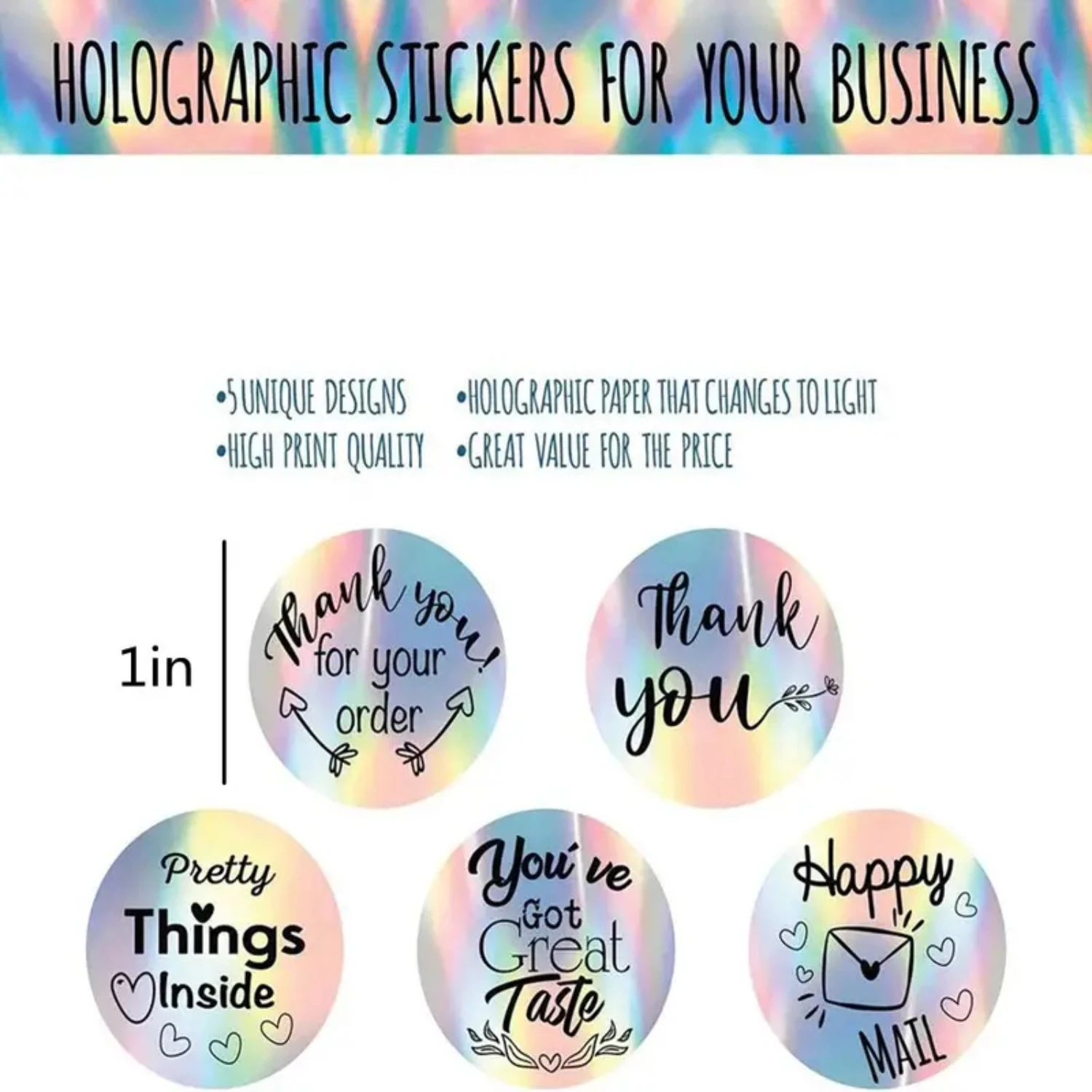 Holographic DIY Small Business Online Store Order Stickers - Vibrant and Eye-catching Packing & Shipping Supplies for your Etsy