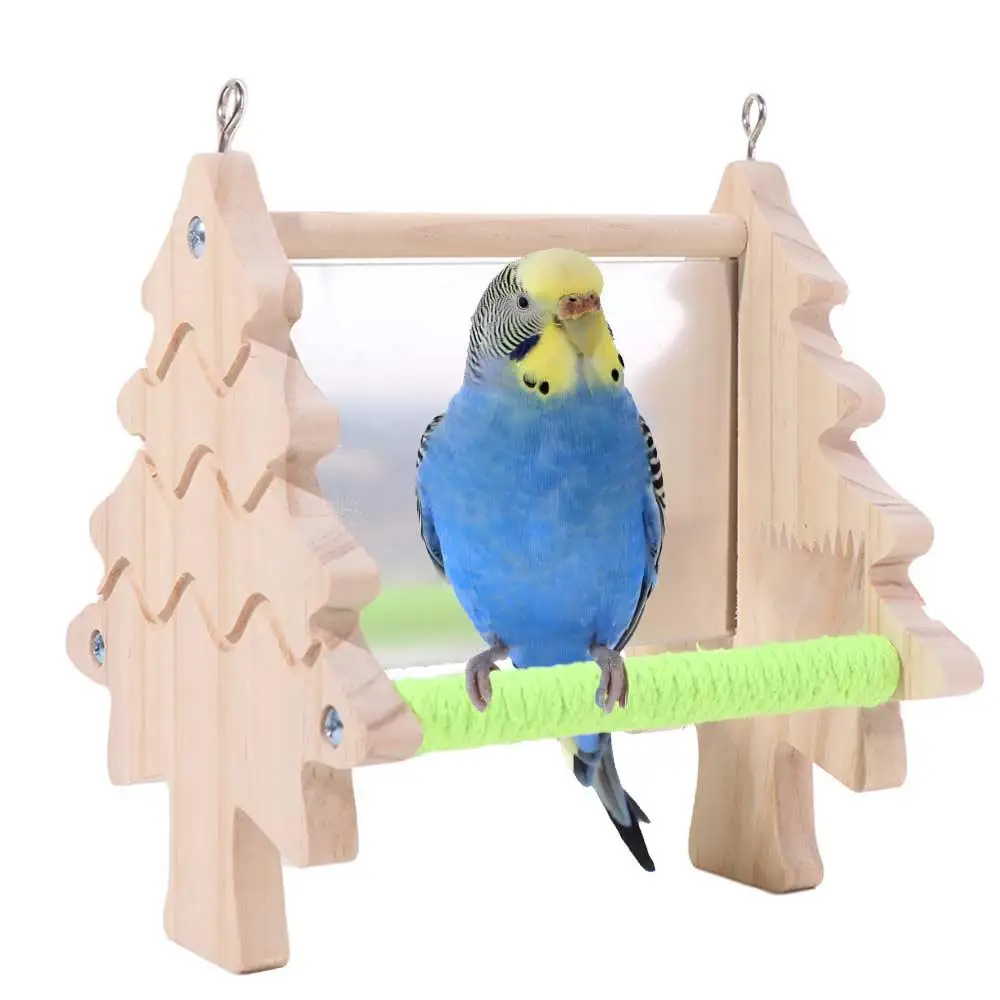 

Creative Double Sided Parrot Mirror Stand Stable Funny Wooden Bird Swing Wear-resistant Mirror Perch Toy For Cockatoo Cockatiel