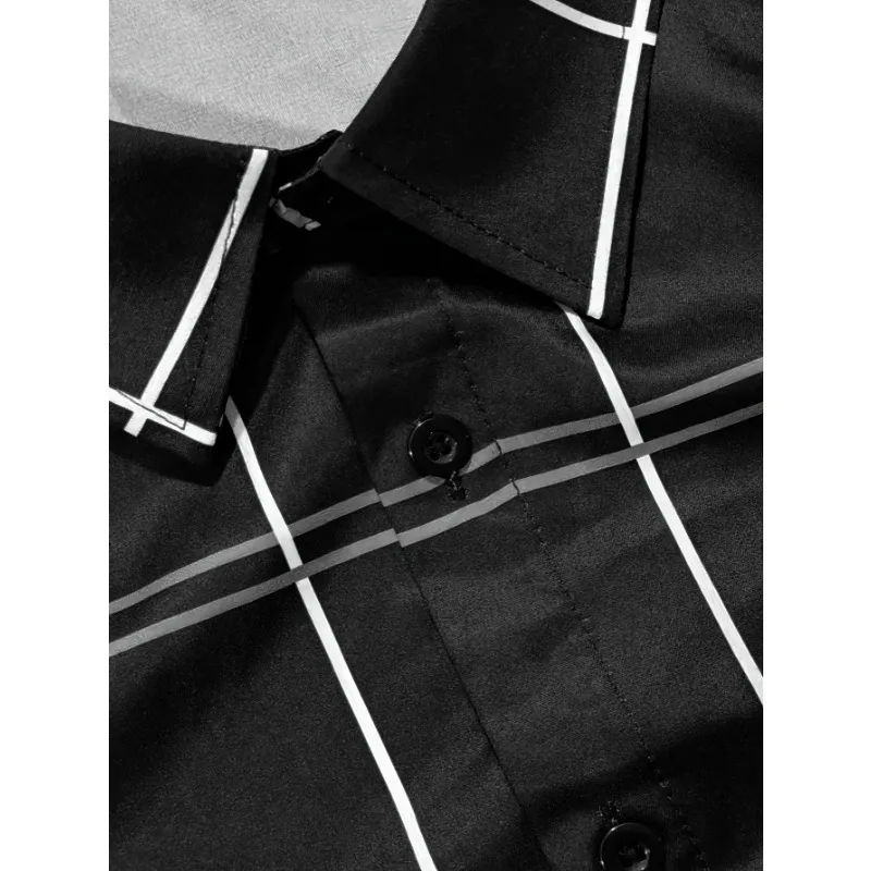 2025 Men's New Black Shirts Fashion Four Season Business Long Sleeve Casual Male Elastic Plaid Shirt