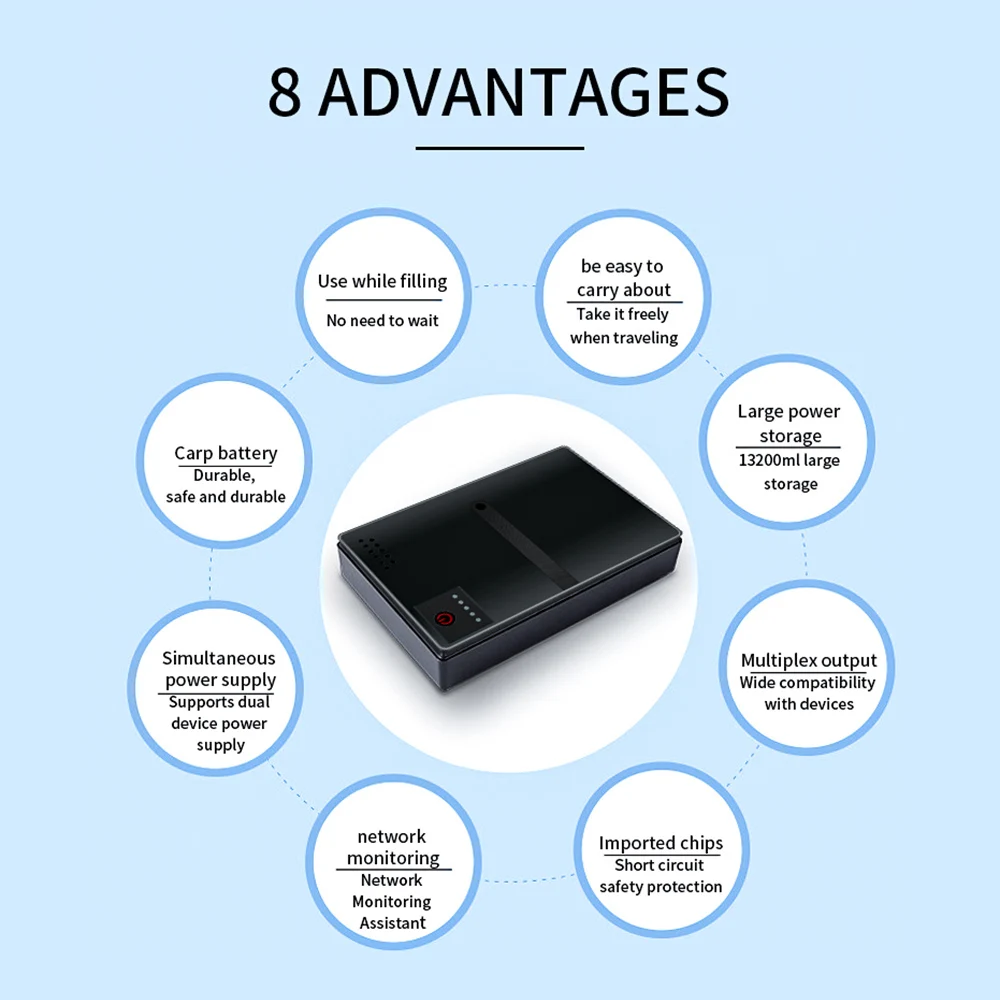 Imagem -02 - Fonte de Alimentação Ininterrupta 10400mah Ac85265v dc 5v 9v 12v 24v 1a 2a Saída Ups Bateria de Backup para Roteador Gato Óptico Plugue da ue