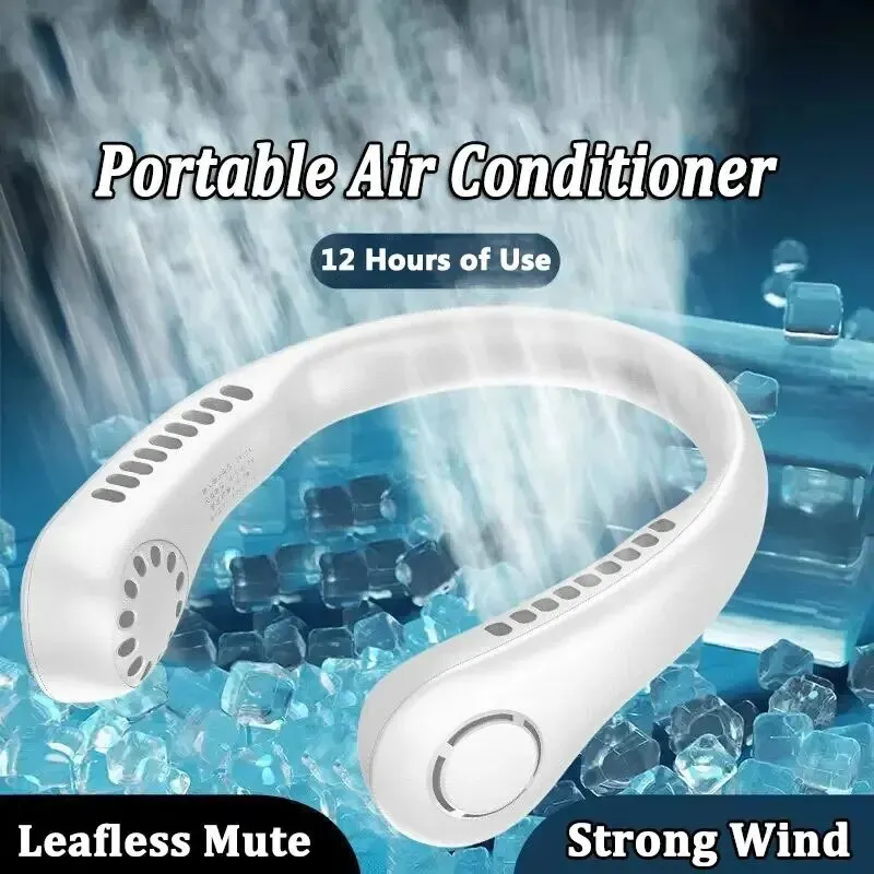 2025 Long endur New Mini Neck Mounted Fan Portable Bladeless Neck Rechargeable Air Cooler 3 Speed Mini Summer Sports Fan Outdoor