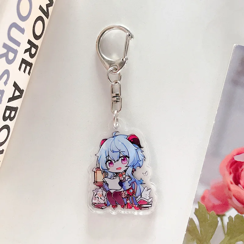 Game Impact Diluc Tartaglia Ganyu Hutao Xiao Barbatos Venti Zhongli Cosplay Keychains Acrylic Anime Pendant Xmas Gift