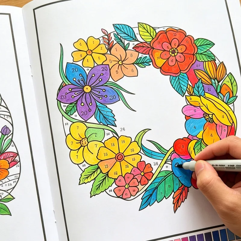 Adult Digital Color Filling and Coloring Stress-relieving Painting Book with 32 Kinds of Plant and Animal Pattern Coloring Book
