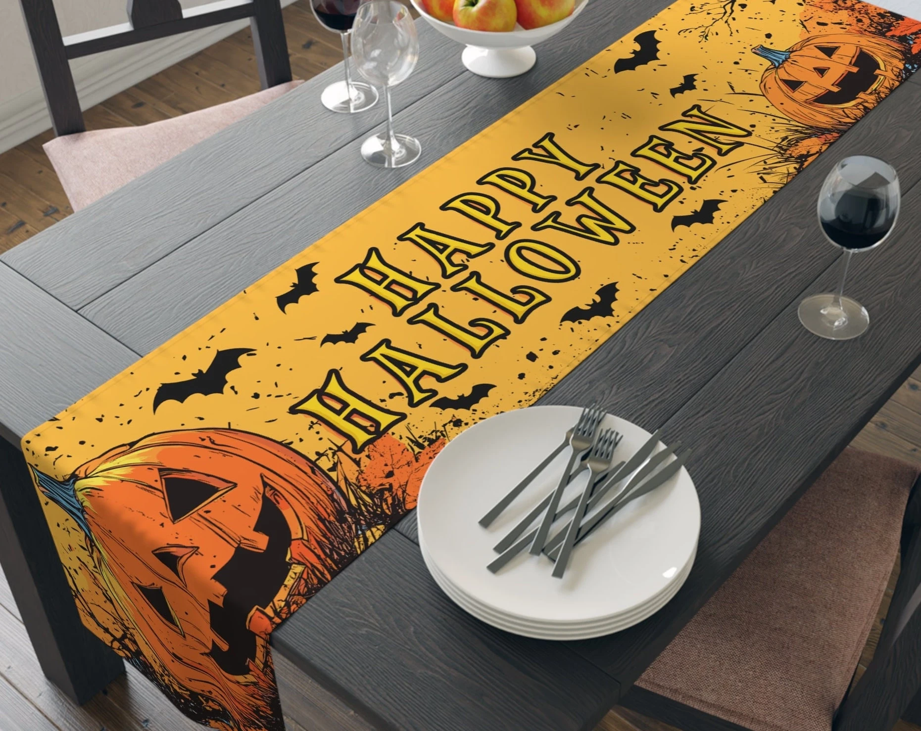 Halloween Jack-o'-lantern Table Runner Halloween Table Runner Fall Table Mat for Party Kitchen Dining Decor Home DecorItems