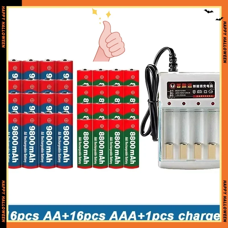 AAbattery free shipping rechargeable battery original Alkaline technology1.5V AA9800MAH+AAAA8800MAH+charger for Hair Clipper MP3