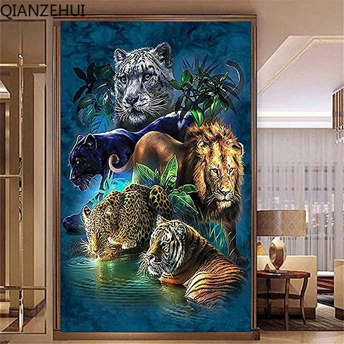 

DIY full Diamond Embroidery,Round Diamond 5D Forest Animal Leopard Landscape Living room decoration rhinestone Diamond painting