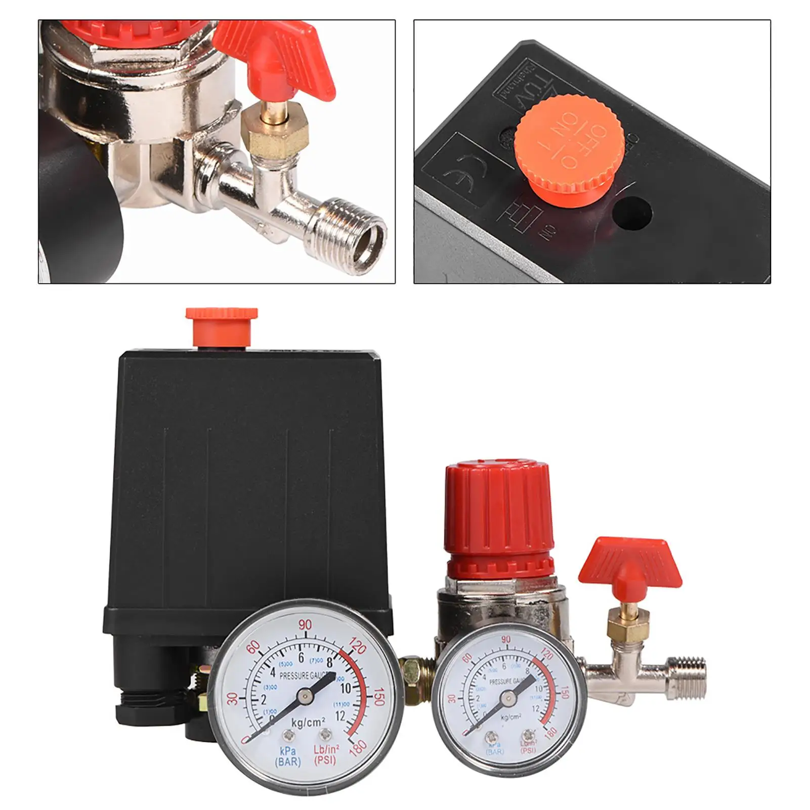 Mini Air Compressor Pressure Switch Control Valve Regulator with Gauges - Compact Air Regulation System