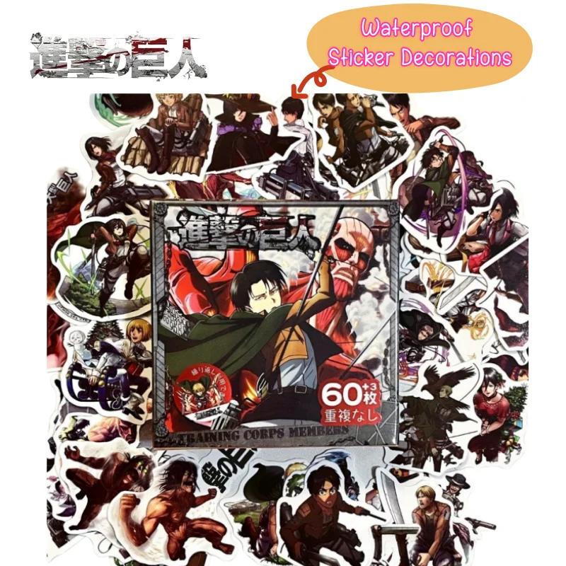 Nuevas pegatinas impermeables de Attack on Titan, Levi Ackerman, Eren Jaeger, decorativas para carcasas de teléfono móvil, pegatinas de dibujos animados de alta calidad.
