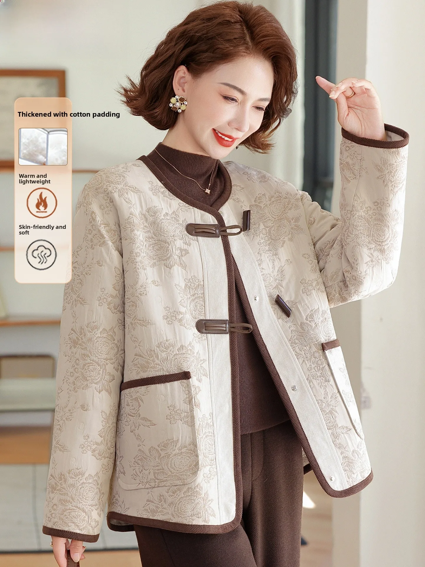 

Легкая пуховая хлопковая куртка для женщин старше 50 лет: модная, теплая, ветрозащитная, износостойкая, в традиционном китайском стиле, для зимы