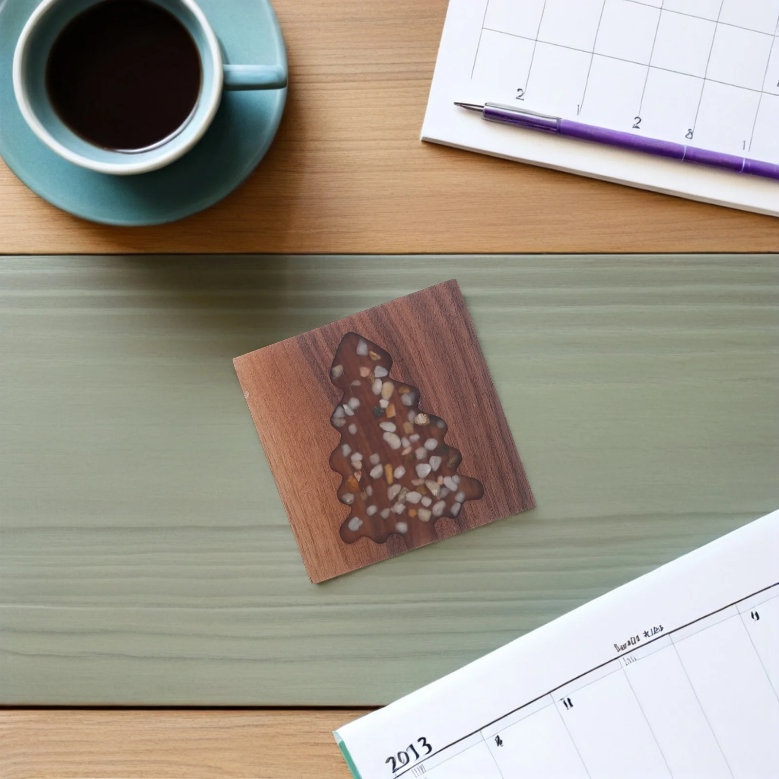 

Christmas Tree Wood Square Coasters Heat Insulated Cup Mats for Coffee Tea Holiday Table Decor Christmas Wood Square Coasters