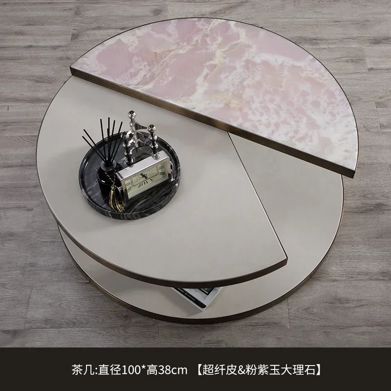5.15Mild Luxury Marble Coffee Table Living Room Stainless Steel round Luxury Stone Tea Table