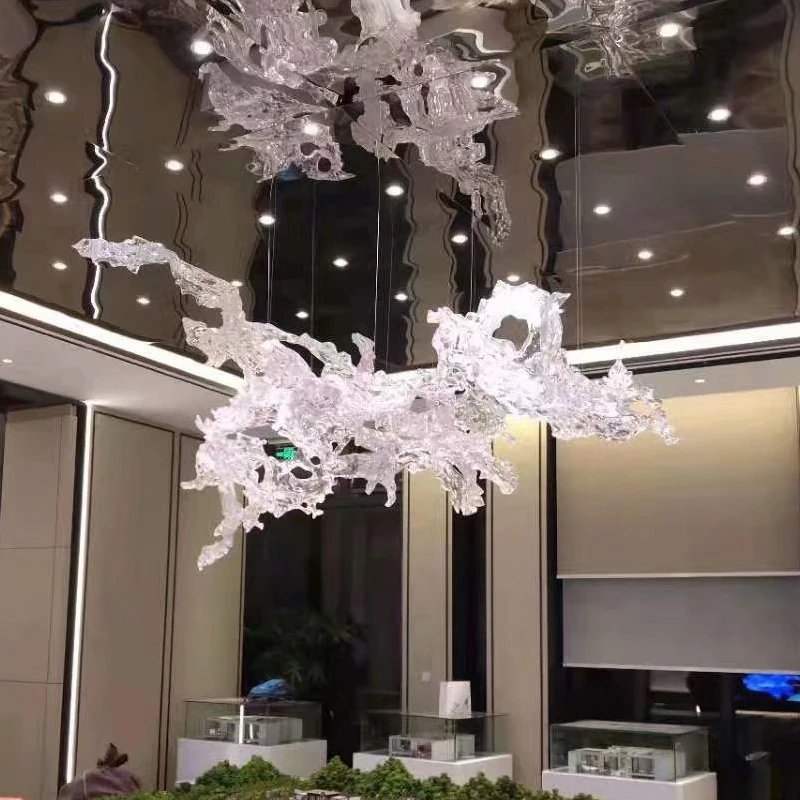 Customized modern light luxury large transparent resin sculpture wave sky charm hotel sales office artwork ceiling ornaments