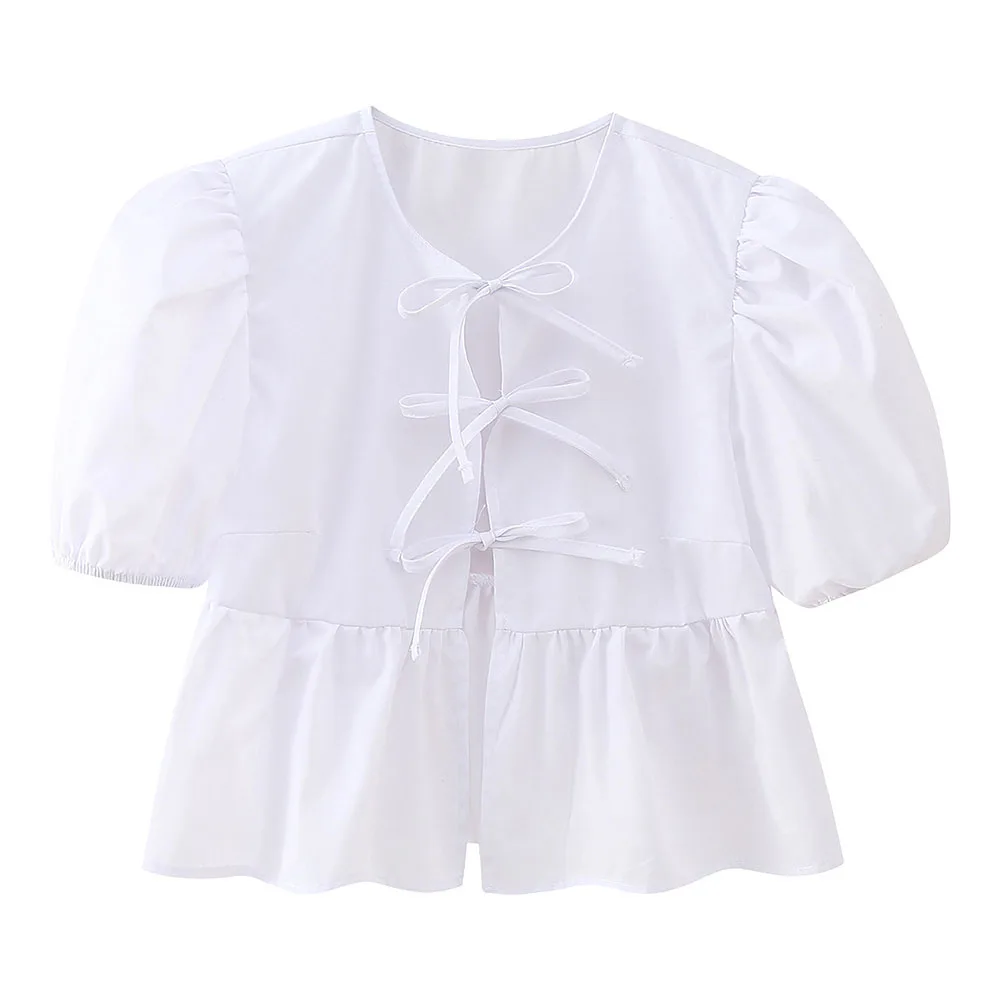 

Top Shirt Soft Stylish Women Comfortable Fashion Fashionable Lace-Up O-Neck High Quality For Spring Streetwear