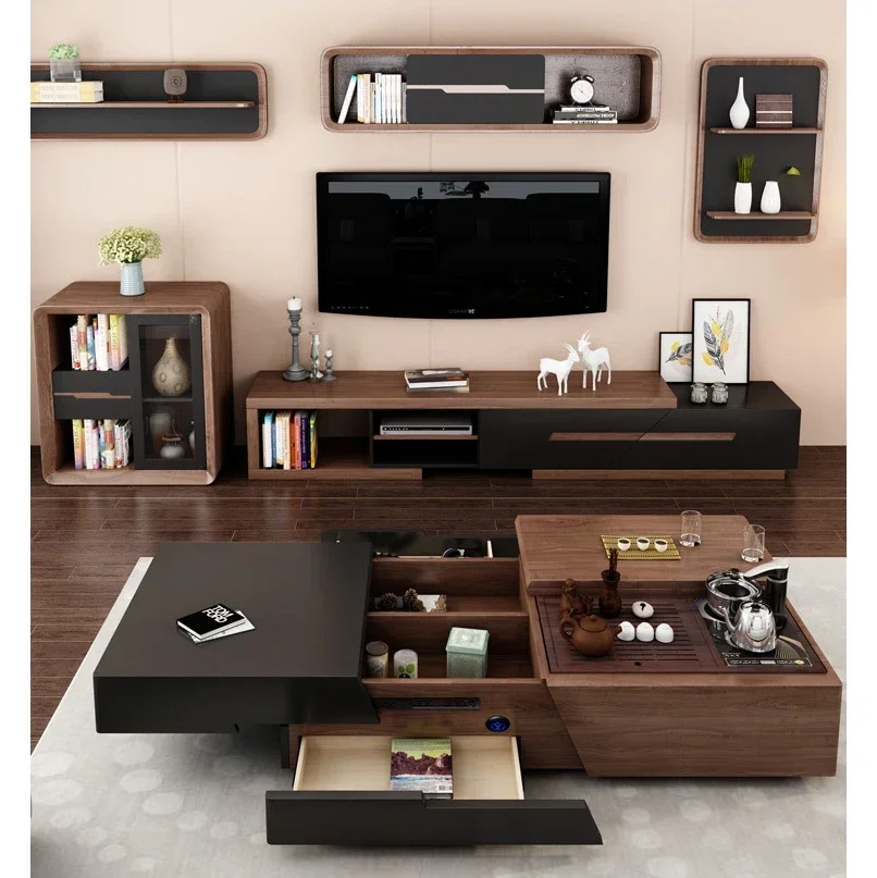 Juego de mesa de té y mueble de TV de madera con elevación multifuncional inteligente para sala de estar