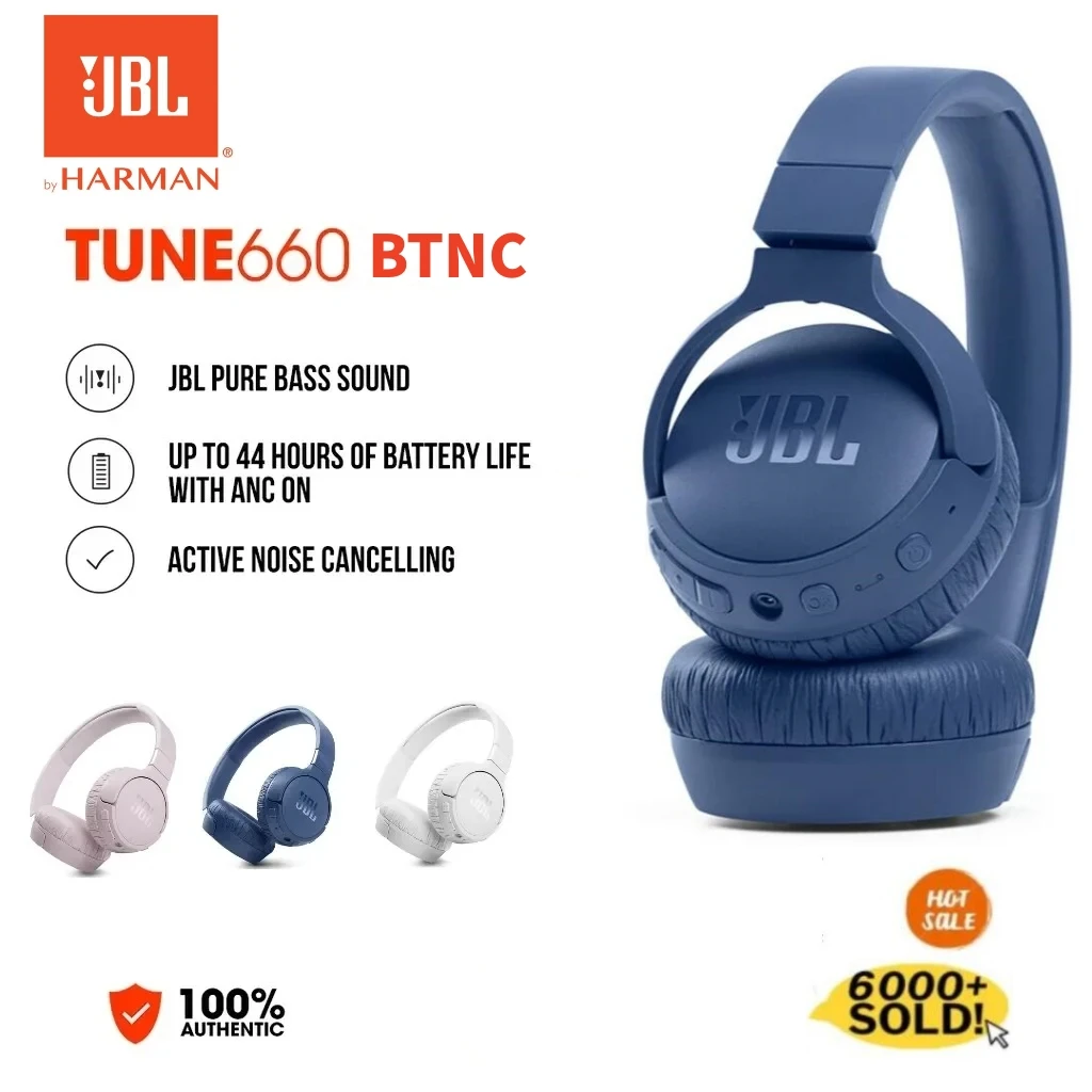 100% Official original JBL Tune 660NC Wireless On-Ear Headphones with Active Noise Cancellation JBL T660NC Headset with mic