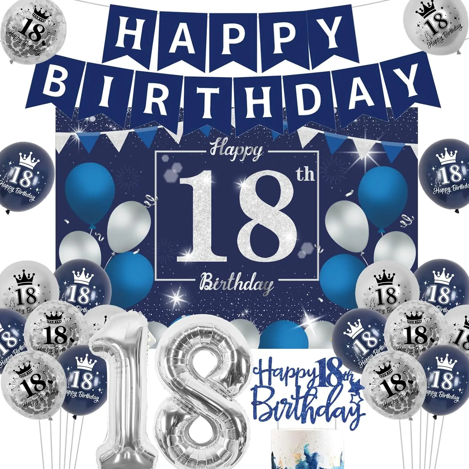 

18th Birthday Decor Happy 18th Birthday Numbers 18 Balloon Banner Blue Theme Birthday Party 18 Years Old Party Supplies