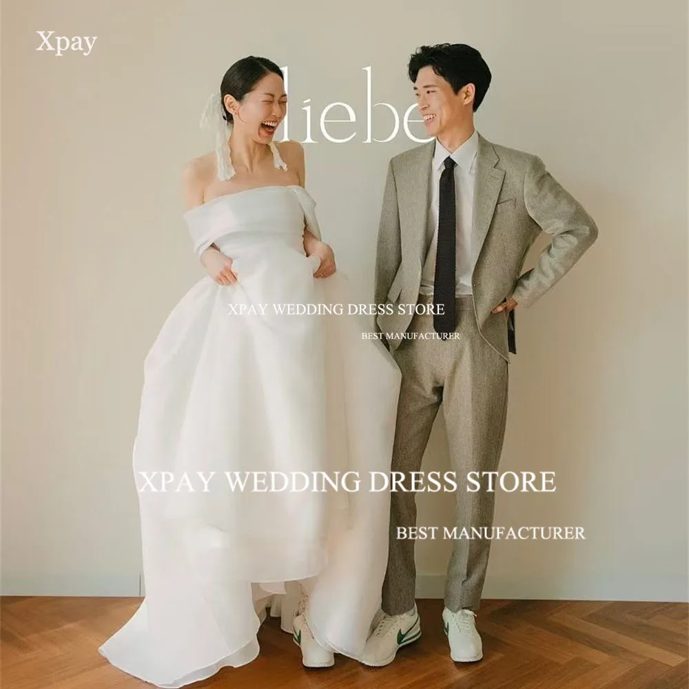 

XPAY Princess Boat Neck Korea Wedding Dresses Organza A Line Off Shoulder Formal Prom Gown Customized Wedding Photo Shoot Dress
