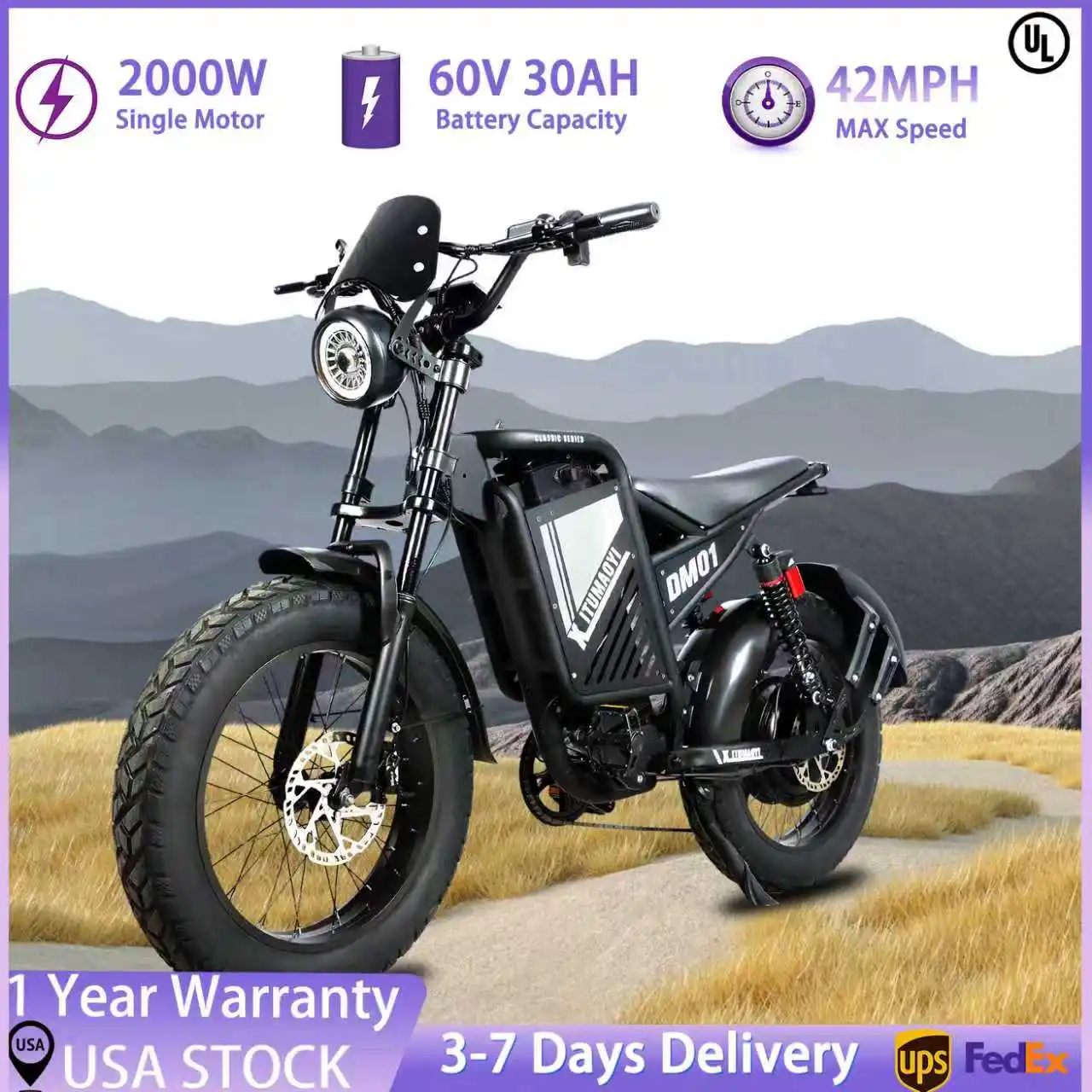 

【1 Year Warranty】BAOLUJIE DM01 2000W Adult Electric Bike, 42 MPH, 60V 30Ah Battery, 20 Inch Electric Bike, Dual-Shock Absorption