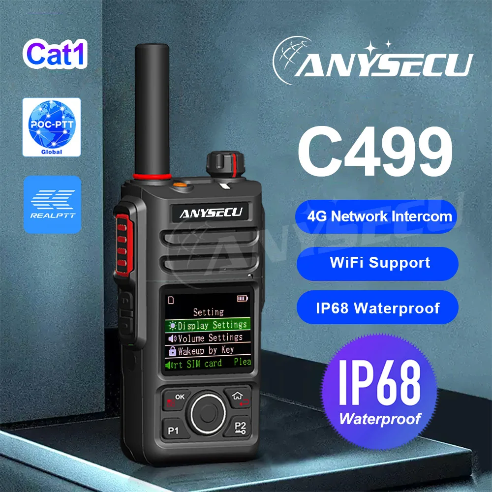 2pcs 4G POC Long Range Wifi SIM Card Wireless Intercom AnySecu C499 IP68 Waterproof Handheld Walkie Talkie Two Way Radio