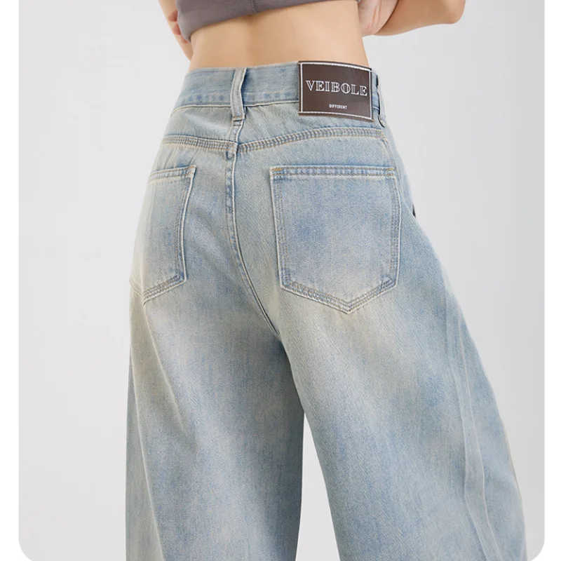 Jeans bianco sporco donna Y2K jeans vintage a vita alta dritto blu streetwear pantaloni casual larghi in denim a gamba larga di grandi dimensioni