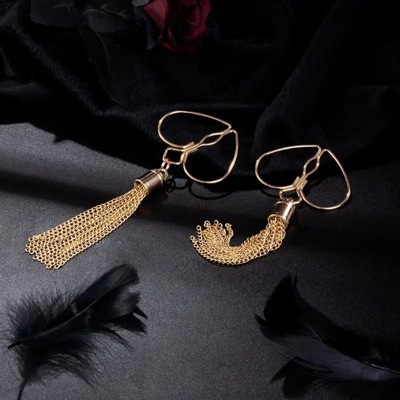 1Pairs القلب الحلمة المشابك مع شرابة الجنس قابل للتعديل الجسم كليب غير ثقب المجوهرات للنساء والأزواج