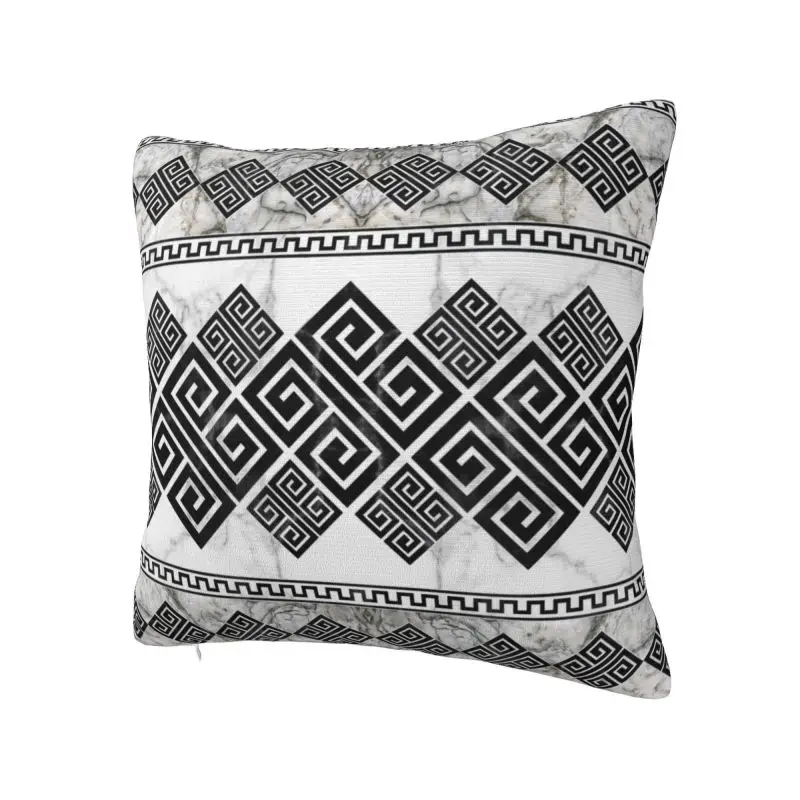 Custom Luxury Greek Key Meander Cushion Cover for Sofa Soft Black and White Marble Pillow Case Home Decor