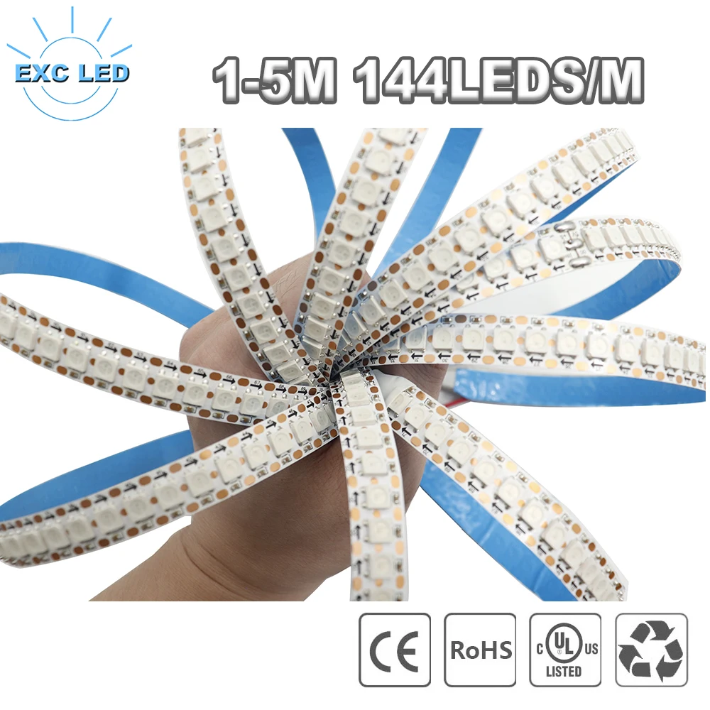 

WS2812B WS2813 WS2815 SMD 5050 RGBIC LED Strip Light 144Pixels Individually Addressable Smart LED Tape Lighting IP30/IP65/IP67