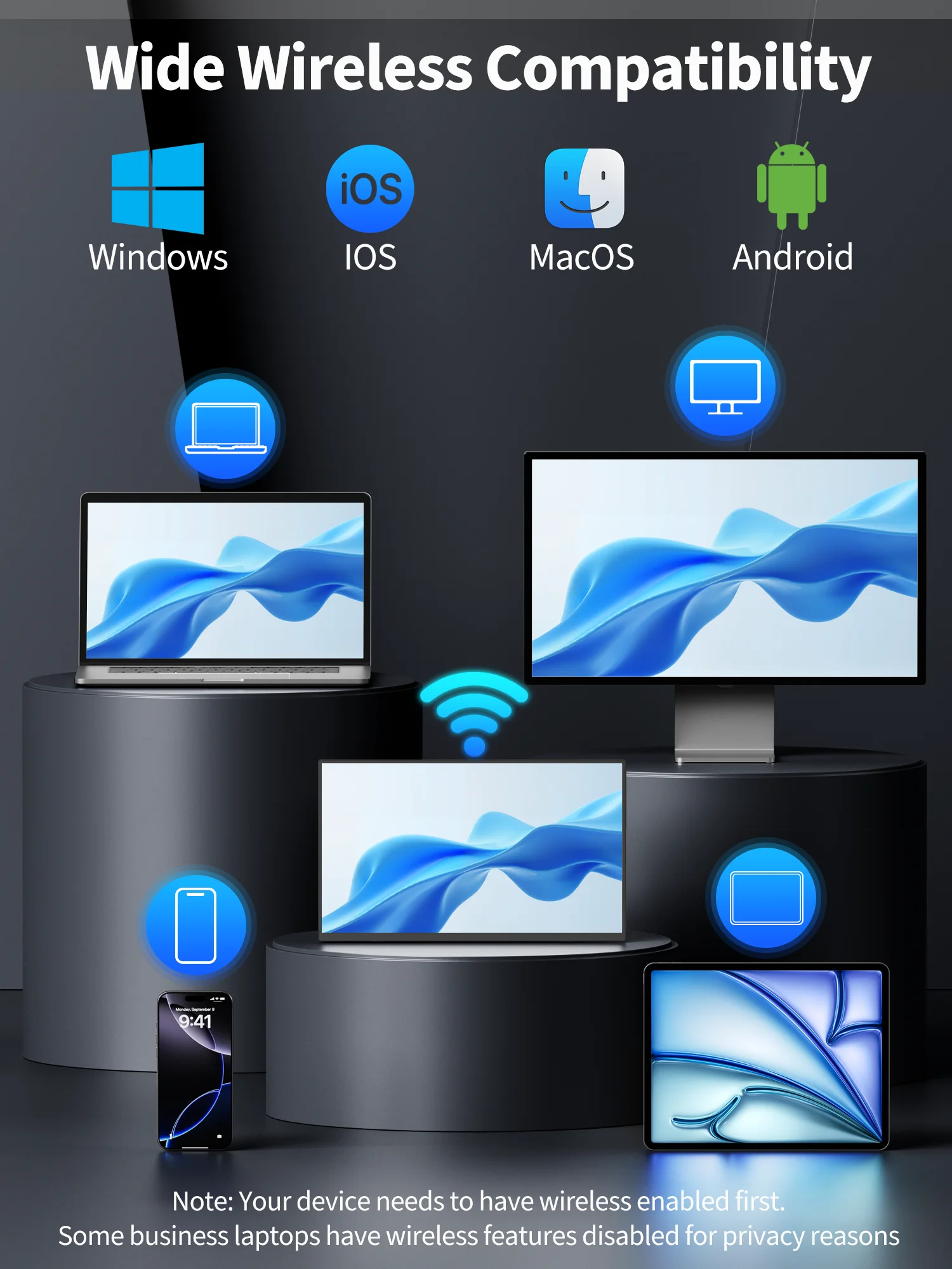 Amoudo draadloze mobiele monitor 15,6 inch 1920 x 1080 mobiel display Ingebouwde batterij Vrijstaande standaard IPS draagbare monitor