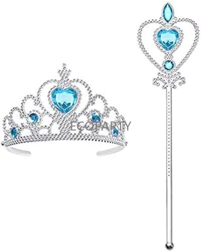 Prinzessin ELSA Sterben Schneekönigin Kleid Up Accessoires - 2 Stück Geschenk-Set Mit Strass Krone Zauberstab Blau 80s kleidung