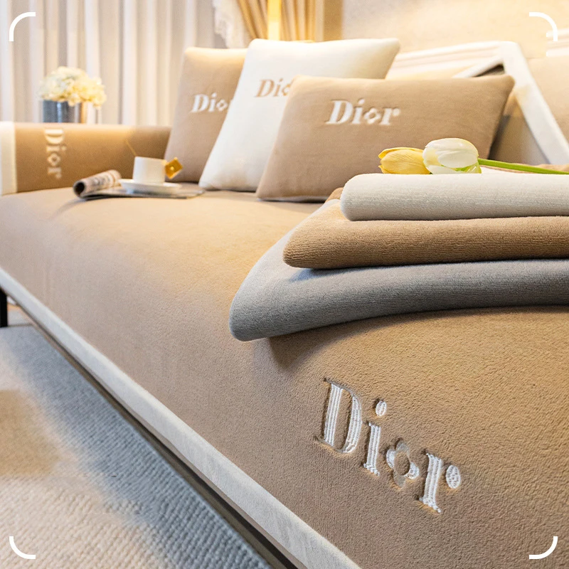 

Milk velvet sofa cushion cover thickened non-slip luxury embroidery leather backrest cloth universal living room sofa cover