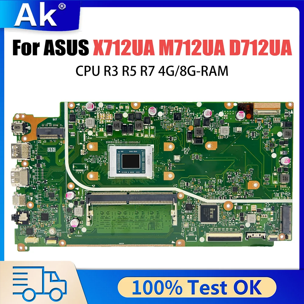 

X712U Mainboard For ASUS X712UA M712UA D712UA Laptop Motherboard CPU R3 4G RAM 100% Test OK