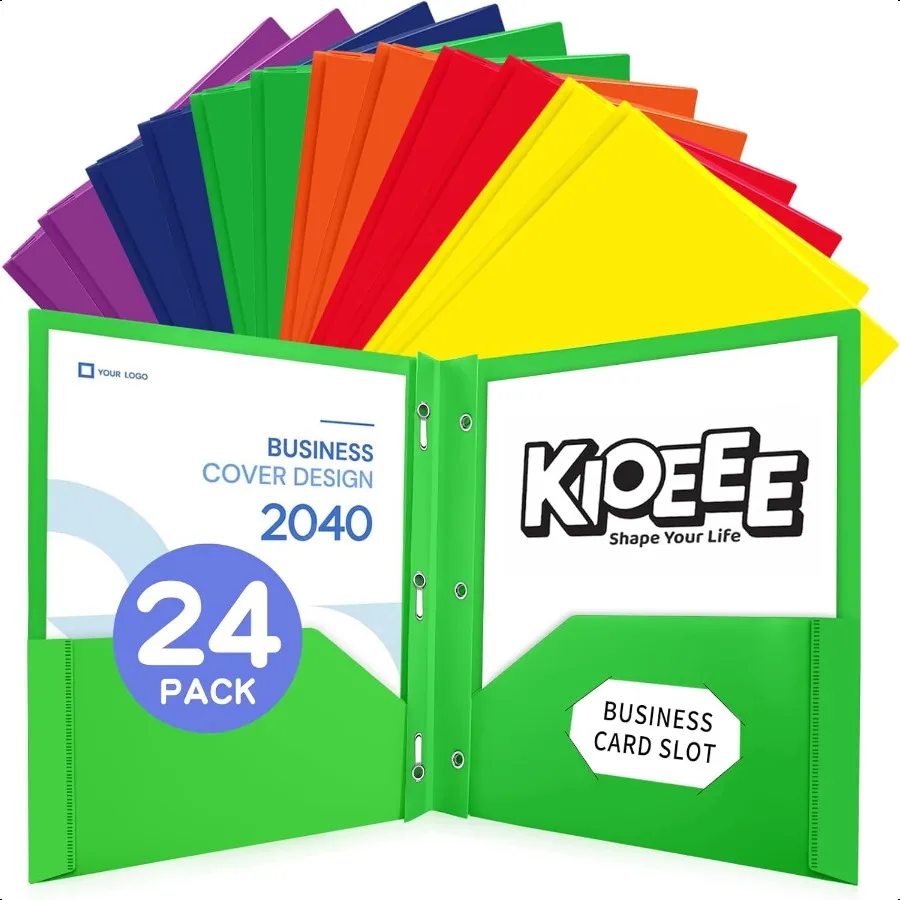 

Heavy Duty Plastic Folders with 2 Pockets and 3 Prongs 24 Pack Fit Letter Size Paper Busin Card Slot Assorted Colors for School