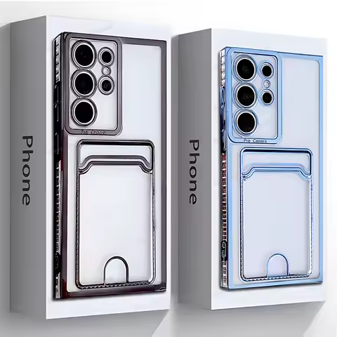 Transparent Card Slot Bag Plating Phone Cover For Samsung Galaxy S25 S24 S23 S22 S21 Ultra Plus S20 FE Note 20 Clear Wallet Case