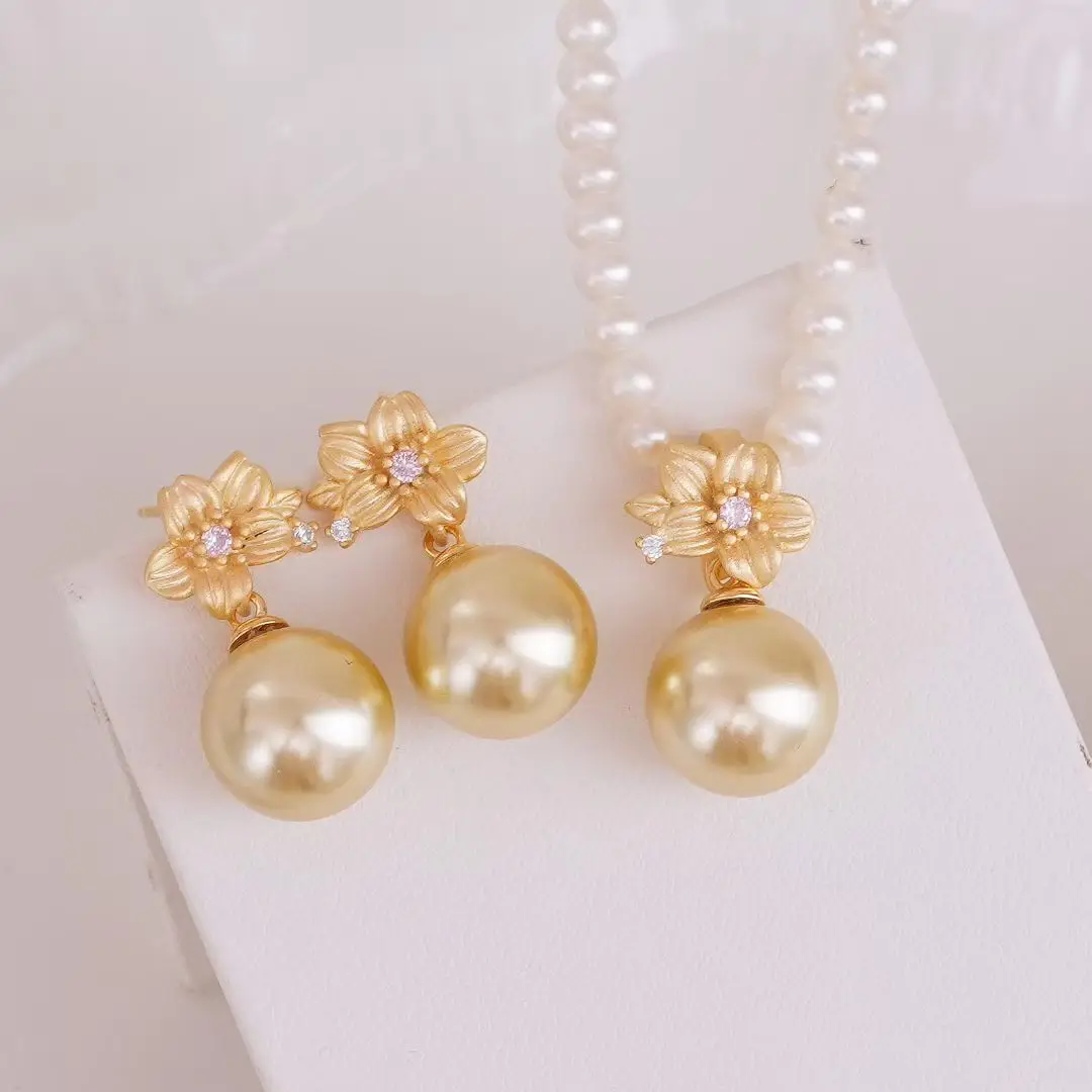 S925 Sterling Silver Pendant and Earrings Set Base Mounts Findings Mounting Jewelry Set Parts Fittings for 10-11mm Pearls