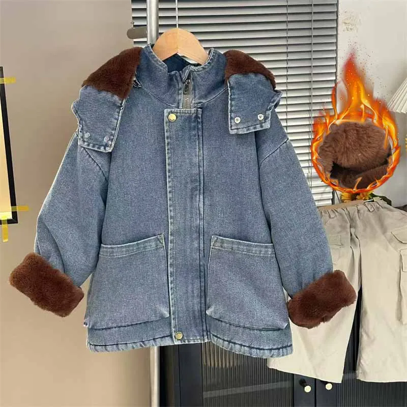 

Children's Padded Denim Jacket Girls Thicken Winter Coat Boys Warm Winter Parkas New Loose Casual Cotton Clothes Kids Outerwear
